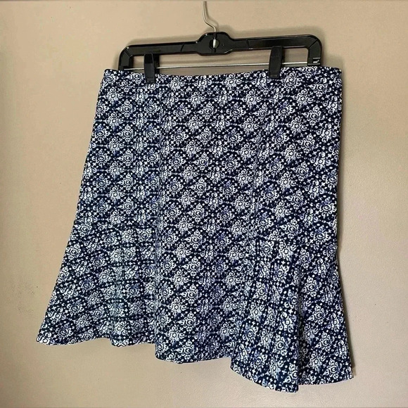 MICHAEL KORS blue & white abstract floral Skirt Gold Zipper Detail size 10 MINT - Picture 9 of 14